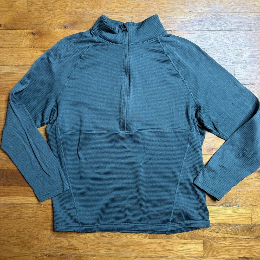 Lands End Unisex Grid Fleece Quarter Zip Pullover Jacket Sz L Green Soft